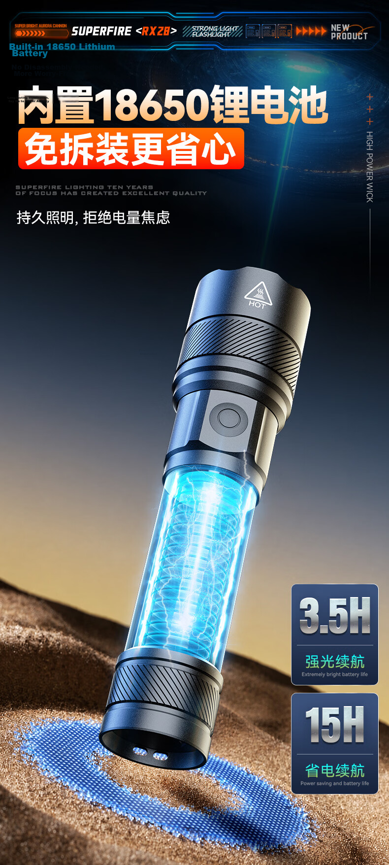 SupFire RX28 Zoomable Flashlight High Brightness Long Battery Life Portable Military Outdoor Emergency Light 7