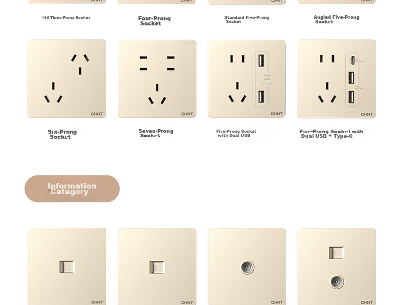 CHNT Switch Socket NEW6-C11102 Five-Hole Socket 6C Champagne Gold 10-Pack Socket Set 41