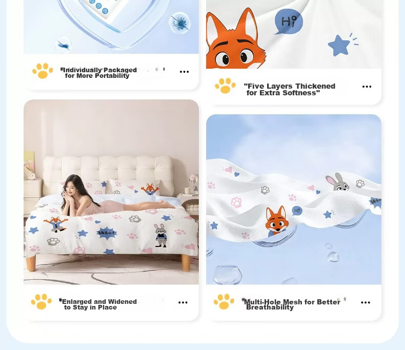 Liomirror Disposable Bedding Set 3-Piece Thickened Hotel Bed Sheet Pillowcase Portable Animal City 3-Piece Set 5