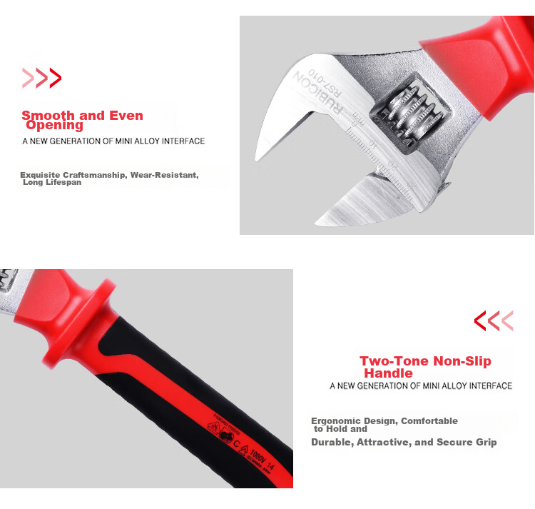 RUBICON High Voltage Insulated Adjustable Wrench Electrician Universal Open-End Wrench 8 Inch RS7-008 7
