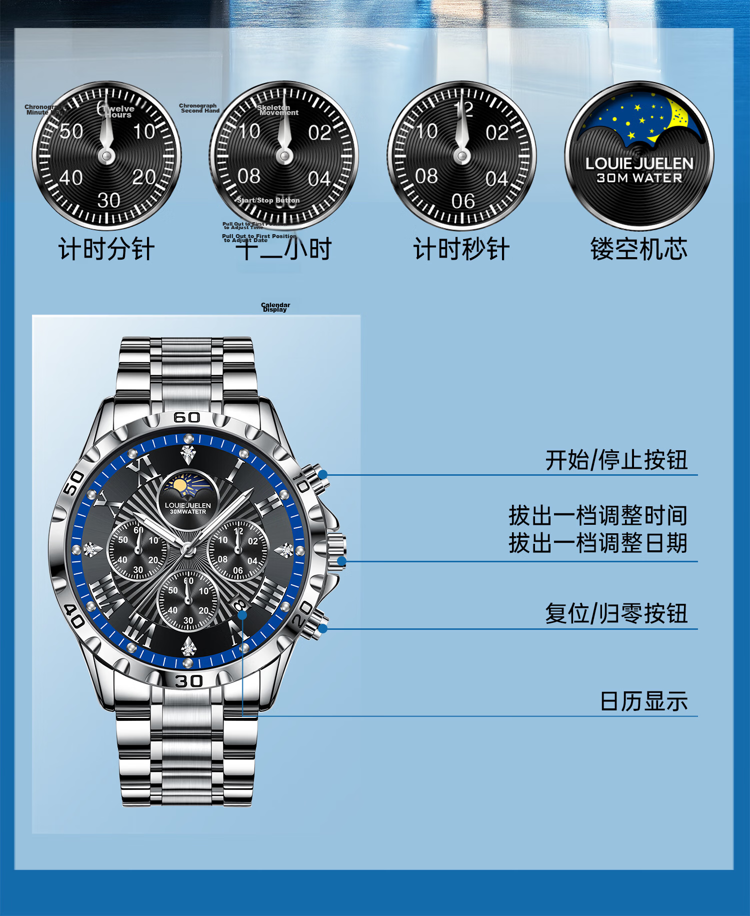 GEORGCOUNT Men's Watch 2025 New Business Automatic Mechanical Quartz Steel Band High-End Wristwatch for Students 6