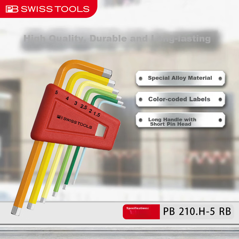 PB SWISSTOOLS Swiss Imported Metric Hex Key Wrench Colorful Flat Head Set Tool PB 210.H-5 RB 6-Piece Set