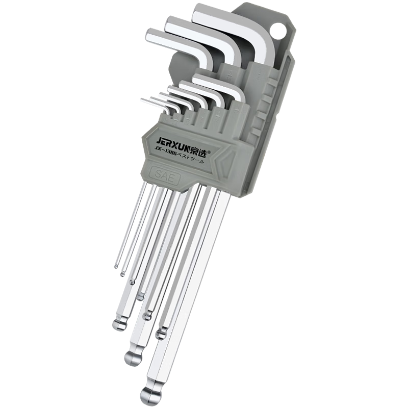 JERXUN 9-Piece Imperial Hex Key Wrench Set Ball End and Flat Head L-Shaped Hex Screwdrivers Extended Inch Hex Wrenches