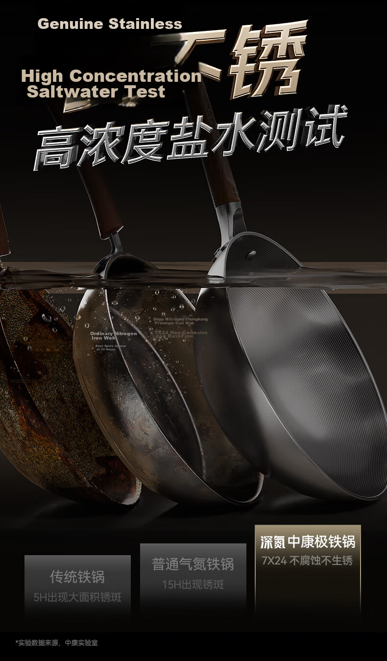 Zhongkang Iron Wok Non-Stick Fourth Generation Deep Nitrogen Flat Bottom Cast Iron Pan No Coating Compatible with Induction and Gas Stoves 11