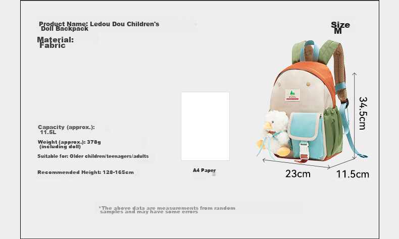 SHUKIKU Children's Doll Backpack, Kindergarten Schoolbag, Elementary School Student Water-Resistant Backpack, Tomato Milk Yellow M 29