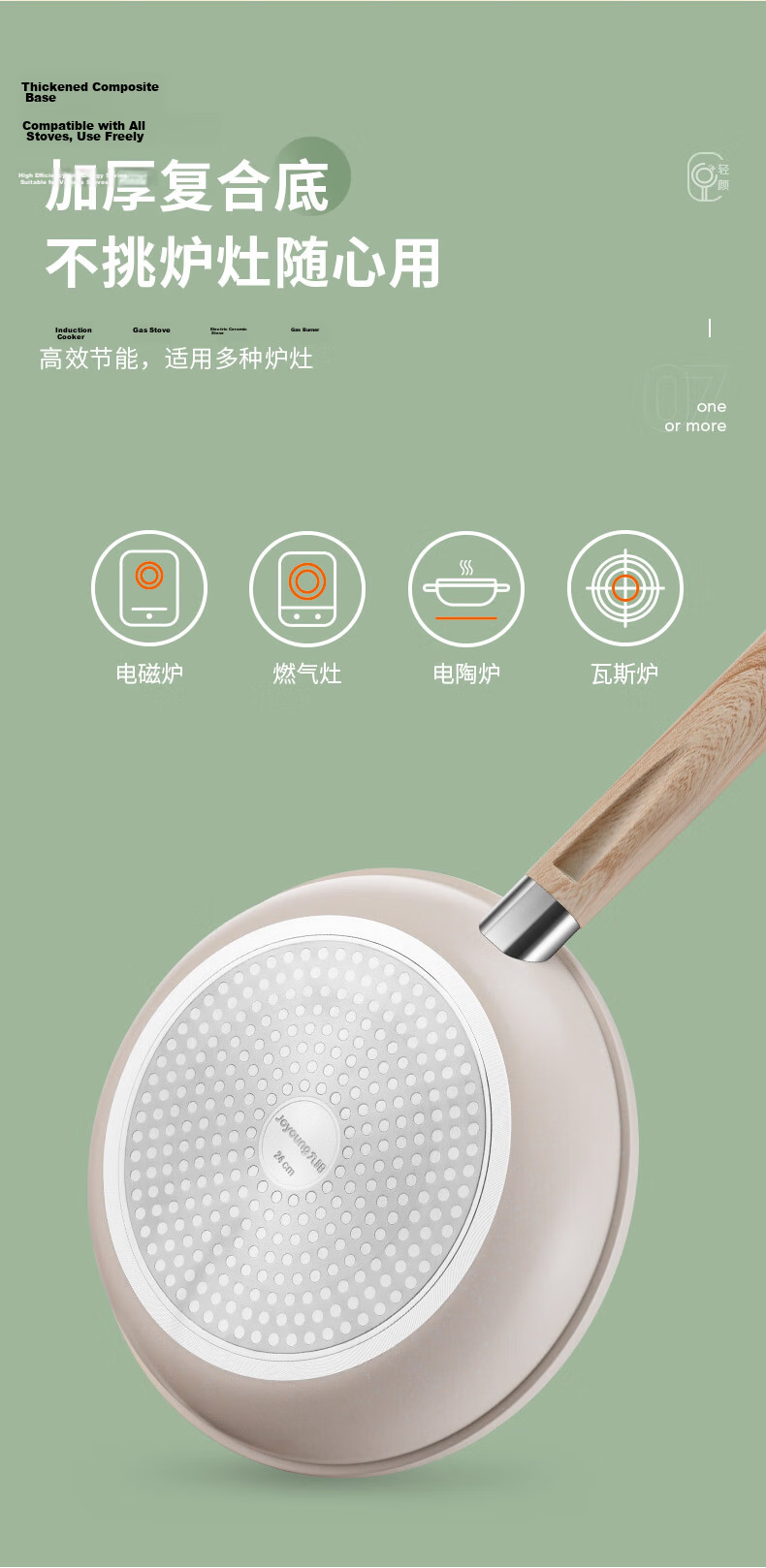 Joyoung 28cm Non-Stick Flat Frying Pan Stir-Fry Pan Cooking Pan Skillet Compatible with Induction and Gas Stoves Light White Pot 11
