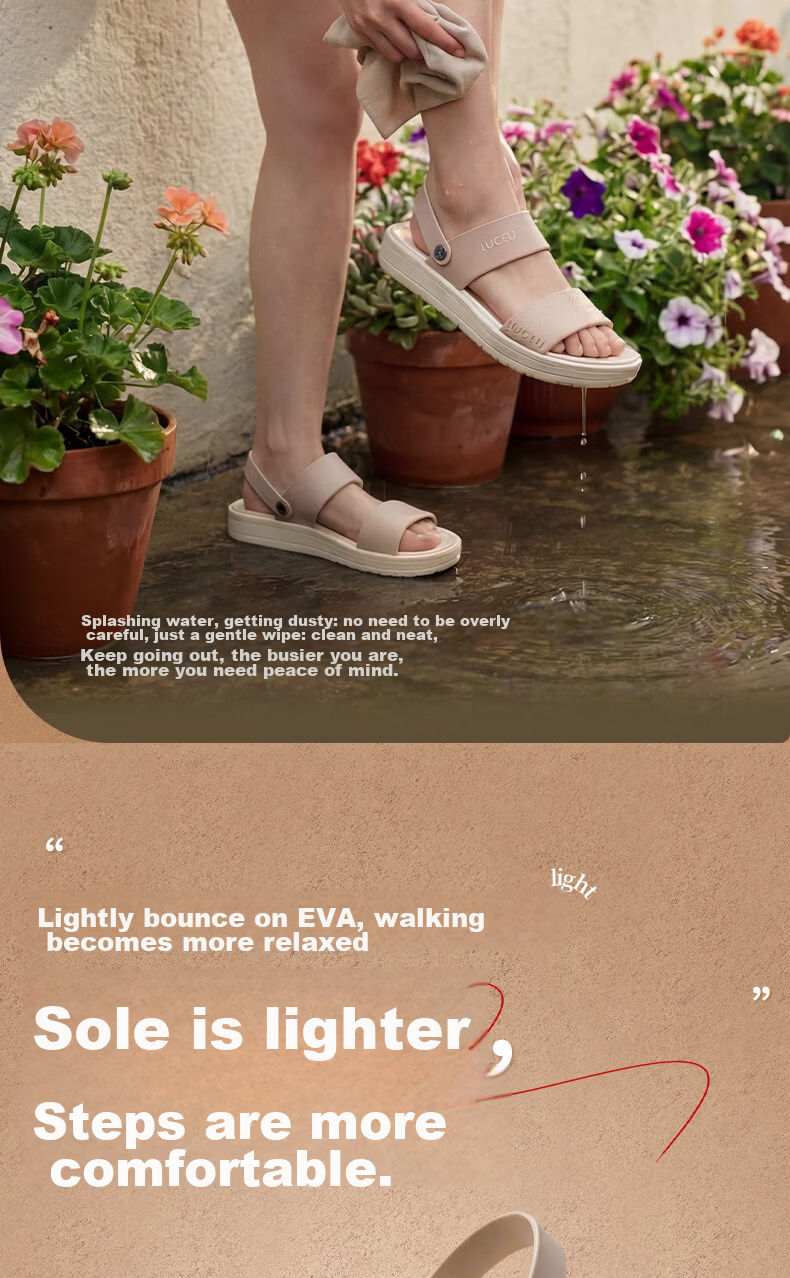 Luo Fu Women's Outdoor Sandals Slip-On Silent Height-Increasing Beach Slippers LF6255 White Pepper Size 40 2