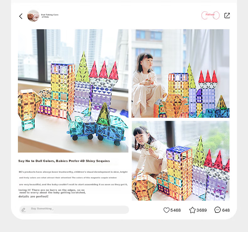 Babycare Magnetic Rod Children's Educational Toy Magnetic Building Blocks Puzzle Magnetic Tiles Holiday Birthday Gift Role Model 60 Pieces Set 6