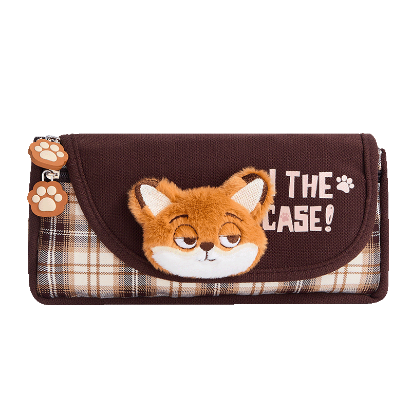 Disney Zootopia Plush Vintage Checkered Pencil Case for Elementary to High School Students, High-Quality Flip-Top Stationery Bag for Boys and Girls Back to School Supplies