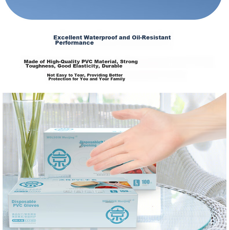 Usjing Disposable PVC Gloves 100pcs XL Food Grade Laboratory Beauty Cleaning Baking Catering Kitchen Gloves 4