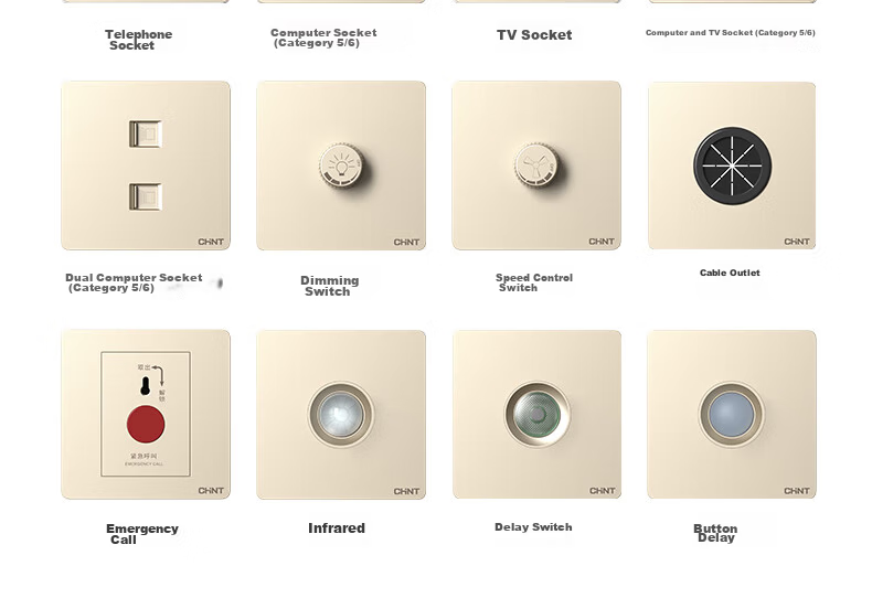CHNT Switch Socket NEW6-C11102 Five-Hole Socket 6C Champagne Gold 10-Pack Socket Set 42