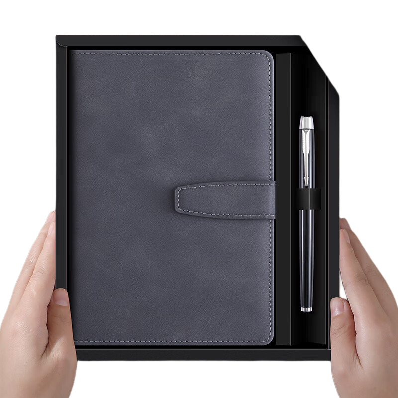Faramon Notebook Gift Box Set, Business Sheepskin Office Journal Gift Box, High-End Gift, Corporate Annual Meeting Gift, Customizable, Gray with Buckle Design/gift Box Packaging