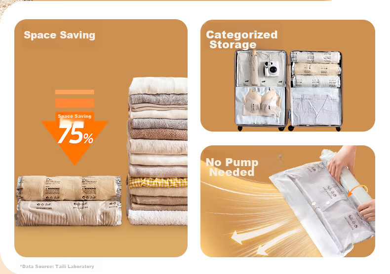 Taili Vacuum Storage Bags Compression Bags Clothes Packing Bags Travel Set [9 Pieces: 4 Medium + 4 Small + 1 Hand Pump] 3