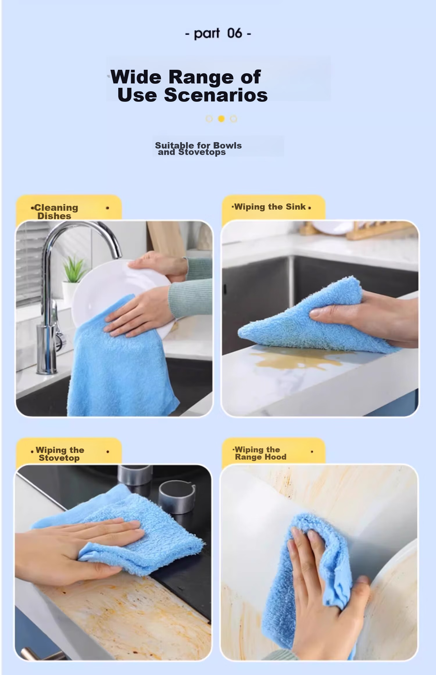 Jiabangshu Fiber Kitchen Cleaning Cloth Dishwashing Cloth 25x25cm 4pcs Oil-Resistant Absorbent 13