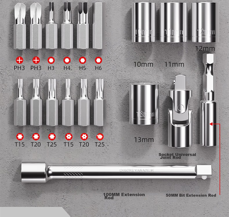 Delixi Ratchet Wrench Set Screwdriver Tool Motorcycle Magic Box Tool Kit Socket Knight Repair Combination 16