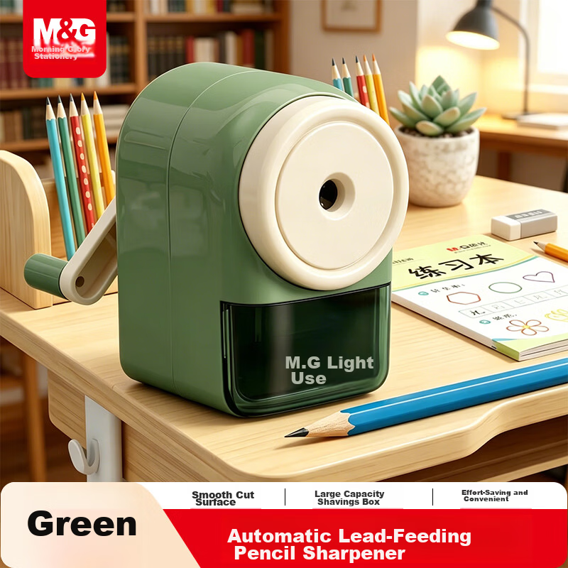 M&G Stationery Manual Pencil Sharpener Automatic Lead Feeding for Primary School Students Green APS906M3