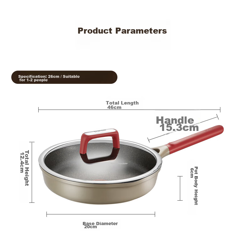 SUPOR Titanium Non-Stick Healthy Frying Pan, Flat Bottom Pan, 26cm, Compatible with Induction And Gas Stoves, Easy to Clean, Low Smoke 25