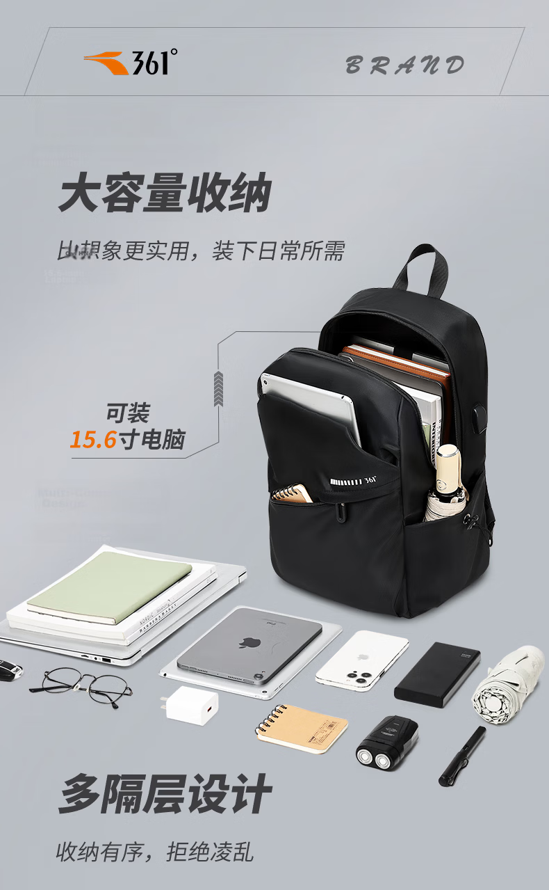 361° Men's Backpack Large Capacity Laptop Bag Business Commuter Travel Waterproof Lightweight School Bag 7