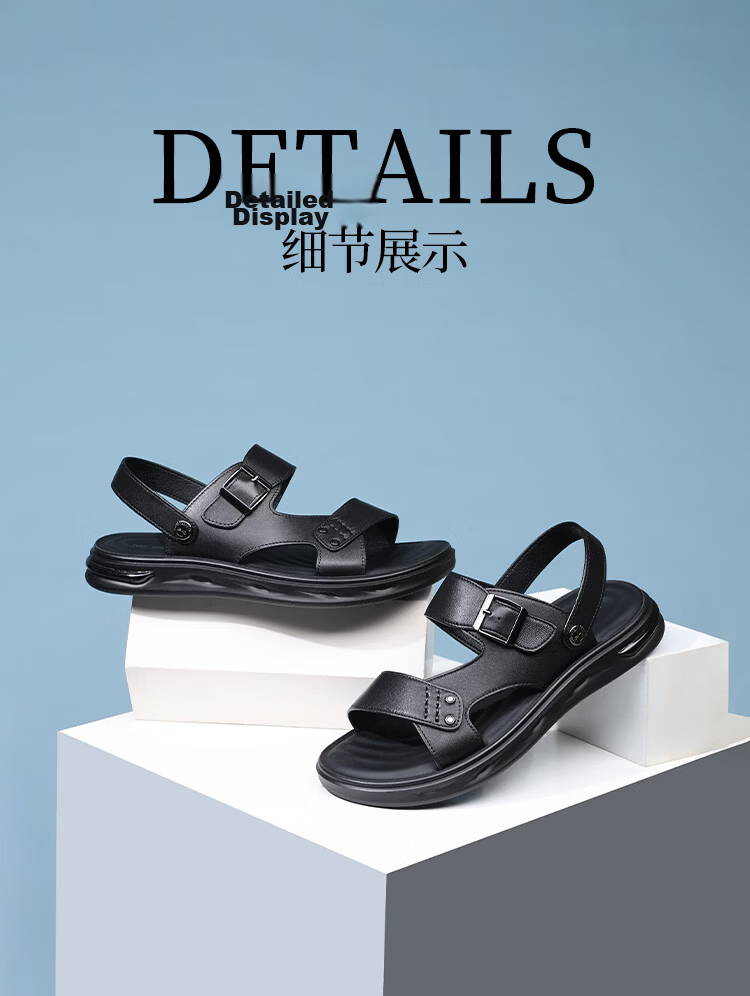 Red Dragonfly Men's Sandals New Cowhide Soft Sole Dual-Wear Business Casual Dad Beach Shoes WTT261051 Black Size 38 3