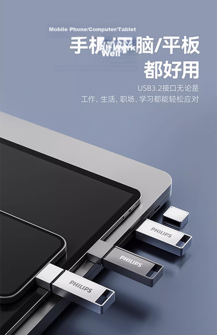 PHILIPS 128GB USB 3.2 Metal USB Flash Drive 150MB/s High-Speed Storage USB Drive for Computer Expansion Business Office Study 11UA-M Gray 1