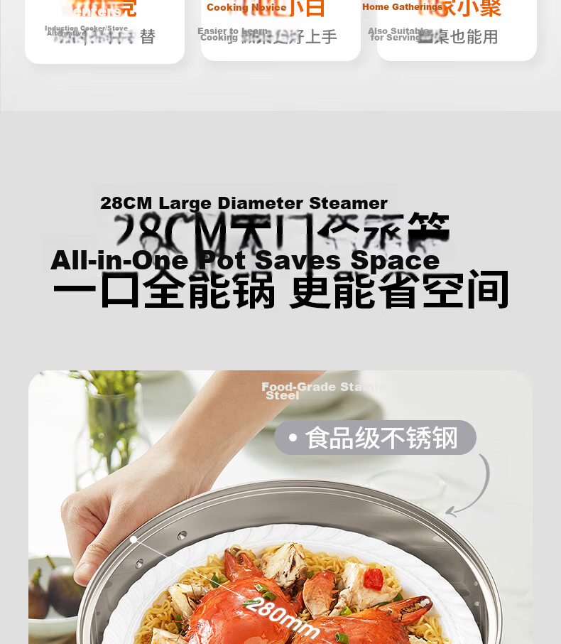 Joyoung Electric Wok And Cooker with Precise Temperature Control, Multi-Functional Household Electric Hot Pot, 2200W High Power, All-In Steaming And Cooking Multi-Purpose Pot [Single Pot Model] GC45 14