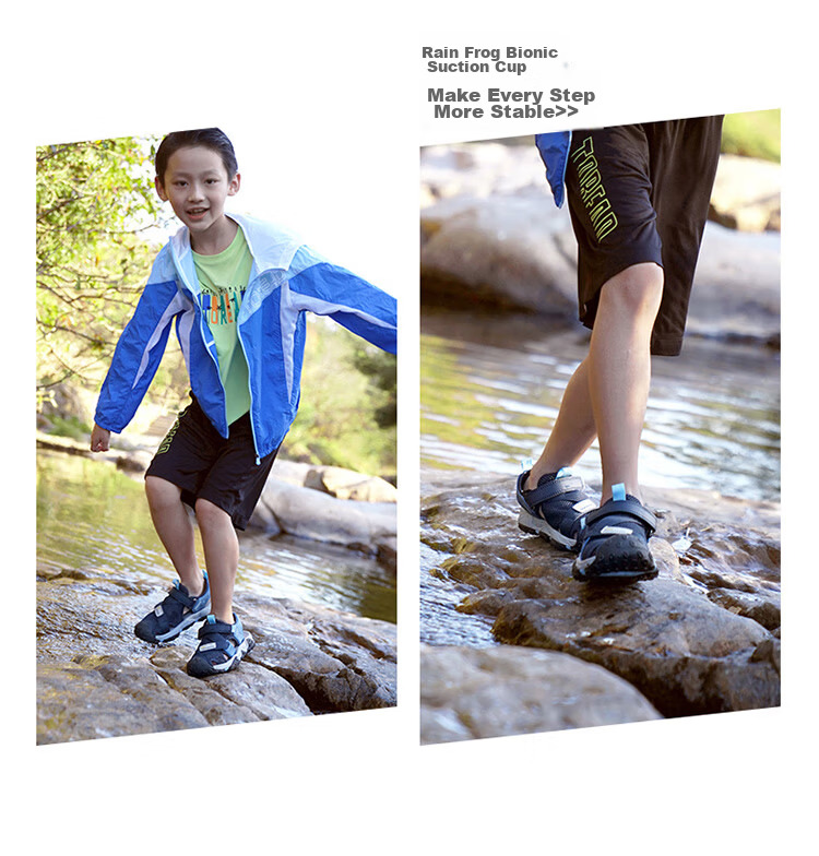 TOREAD Special Fund Children's Sandals for Boys And Girls, Big Kids' Shoes Summer Style Non-Slip Closed-Toe Beach Shoes Navy Blue White Size 33 19