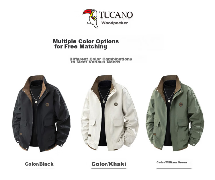 TUCANO Men's Spring Autumn Loose Jacket Stand Collar Casual Retro Workwear Black 4XL 8
