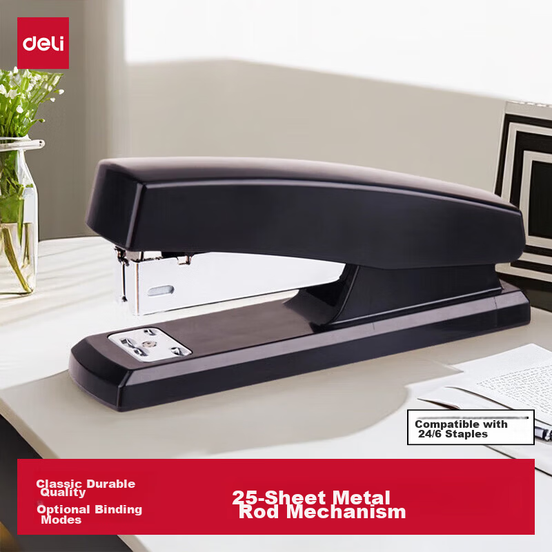 Deli Classic Durable Stapler Small Office Stapler Compatible with 24/6 Staples Black 0425 (Staples Not Included)