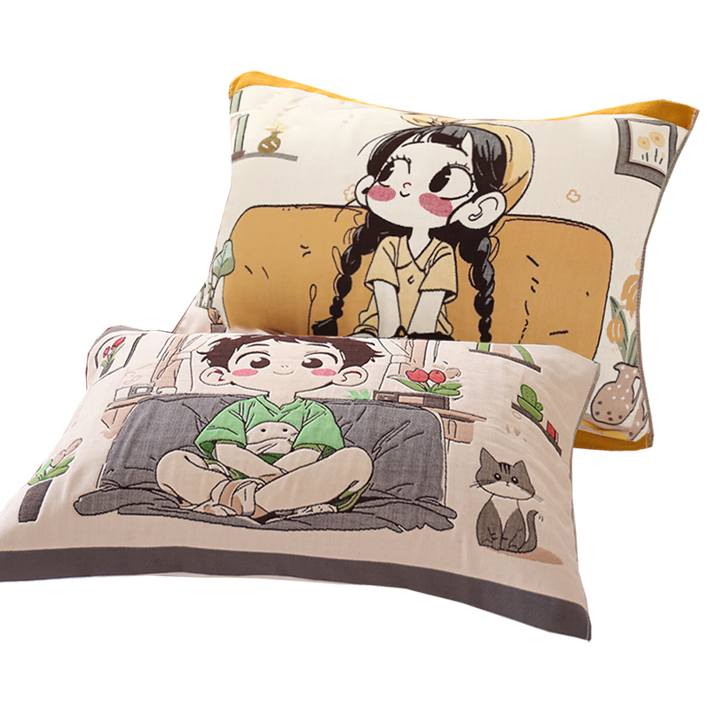 MUJI A-Class 100% Cotton Gauze Pillowcase Cute Pure Cotton Pillow Cover Anti-Slip Pillowcase Pair 52*75cm