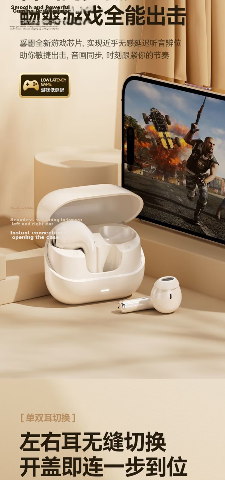 Chuangu Bluetooth Earbuds Semi-In-Ear True Wireless High-Quality Sound Long Battery Life OP Latest Running Sports Music HIFI Earphones for Students Men Women Huaqiangbei 9