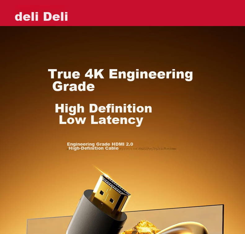 Deli HDMI 2.0 Cable 4K Digital High-Definition 0.5m Video Cable Engineering Grade Laptop Set-Top Box TV Projector Monitor Data AJ20H-01 1