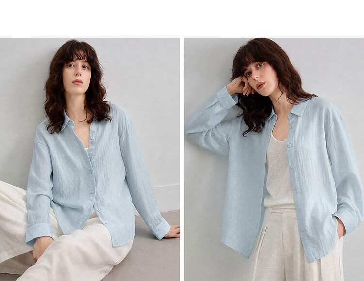 Demana Summer Simple Lightweight Wrinkled Linen Blend Long Sleeve Comfortable Fashionable Casual Women's Shirt with Turn-Down Collar 19