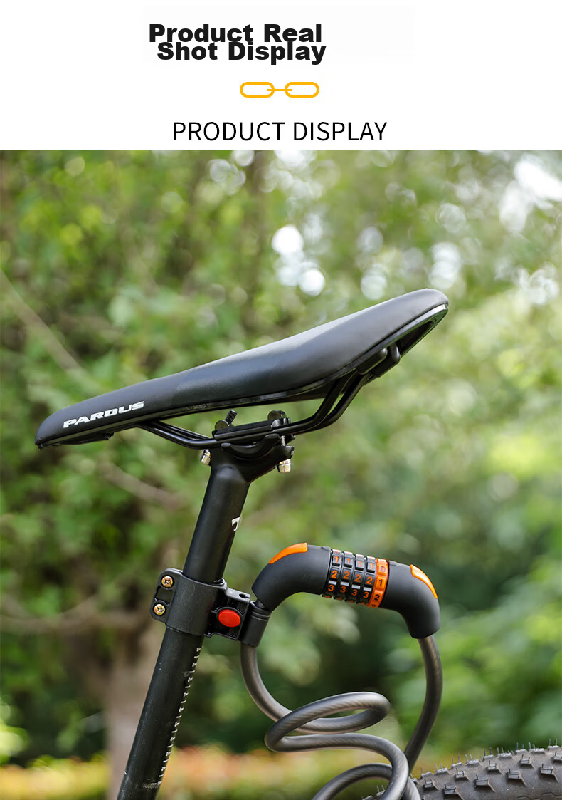 Forever Bicycle Lock Anti-theft 5-Digit Combination Lock Mountain Bike Motorcycle Electric Bike Black Orange 1.2m 10