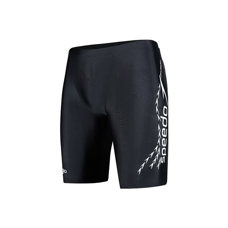 Speedo Men's Swim Trunks with Large Logo Series, Chlorine-Resistant Classic Knee-Length Swimming Shorts, Sun Protection Quick-Dry Fit, Dark Knight, Size L