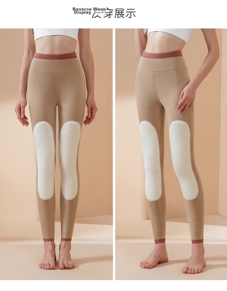 LangSha Women's High-Waist Fleece-Lined Thermal Leggings Thickened Knee Patch Lambswool Extra Warm Cold-Resistant Cotton Pants 17