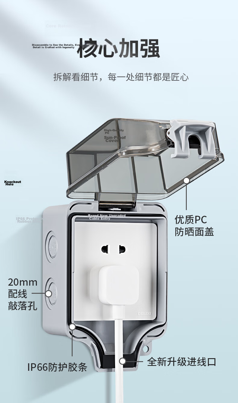 DELIXI Switch Socket Waterproof Box IP66 Outdoor Rainproof Splash-proof Box Enlarged Thickened Sealed Rainproof 86 Type Single Gang 8