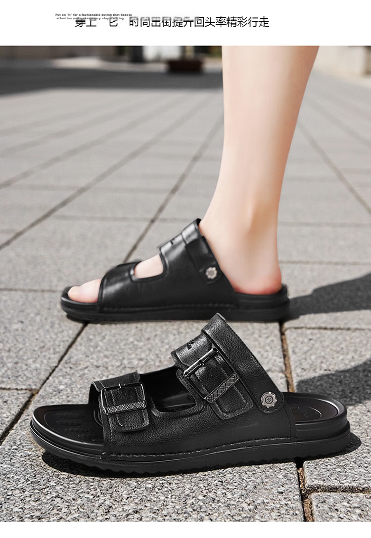 Bull Family Men's Leather Sandals Summer New Casual Outdoor Breathable Beach Shoes Men's Sports Driving Dual-Purpose Slippers 17
