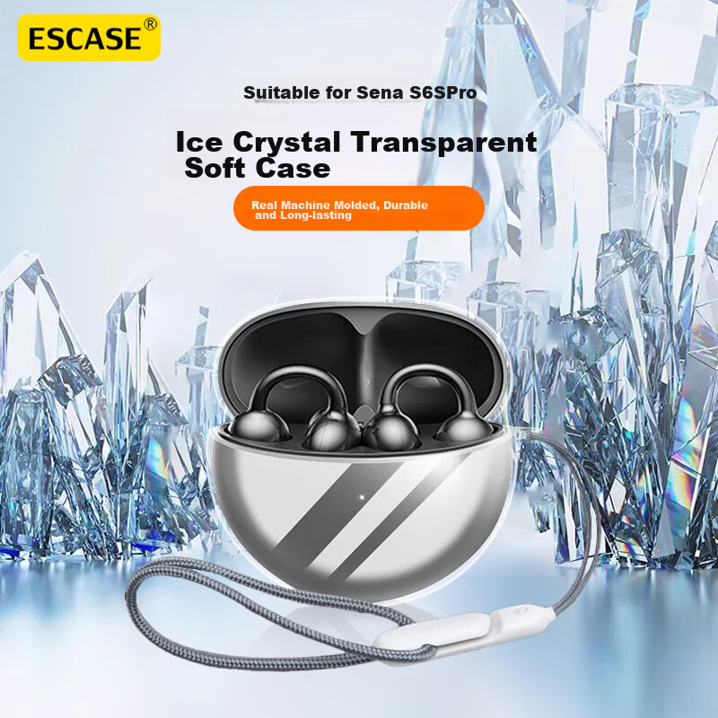 ESCASE Protective Case for Sena S6sPro Sanag Ear Clip Wireless Bluetooth Earphone Storage Box Shockproof Dustproof Transparent Silicone Soft Case with Lanyard