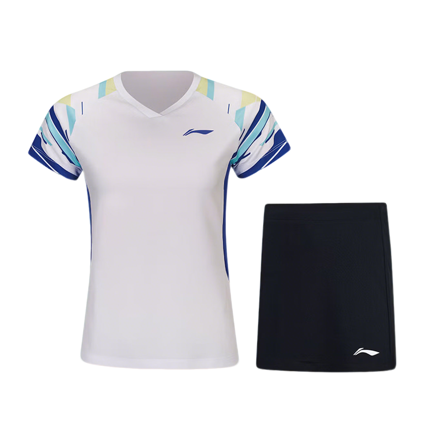 LI-NING Badminton Competition Training Set Sportswear Quick-Dry T-Shirt Skirt for Women AATW016-2 White/Black S