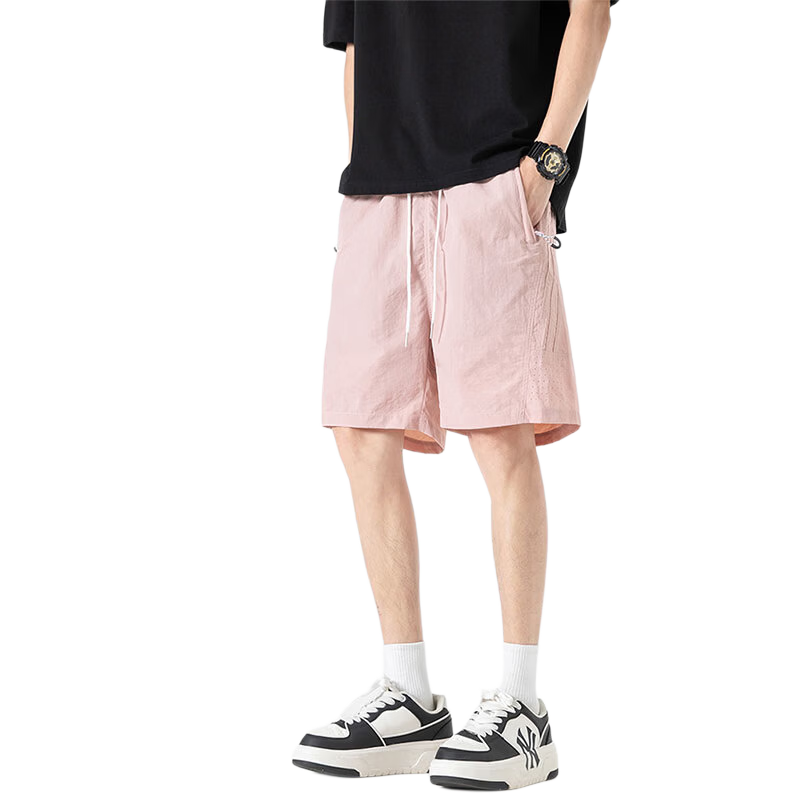 POUM Men's Ice Silk Summer Casual Quick-Dry Sports Plus Size Beach Shorts K009 Coral Pink M