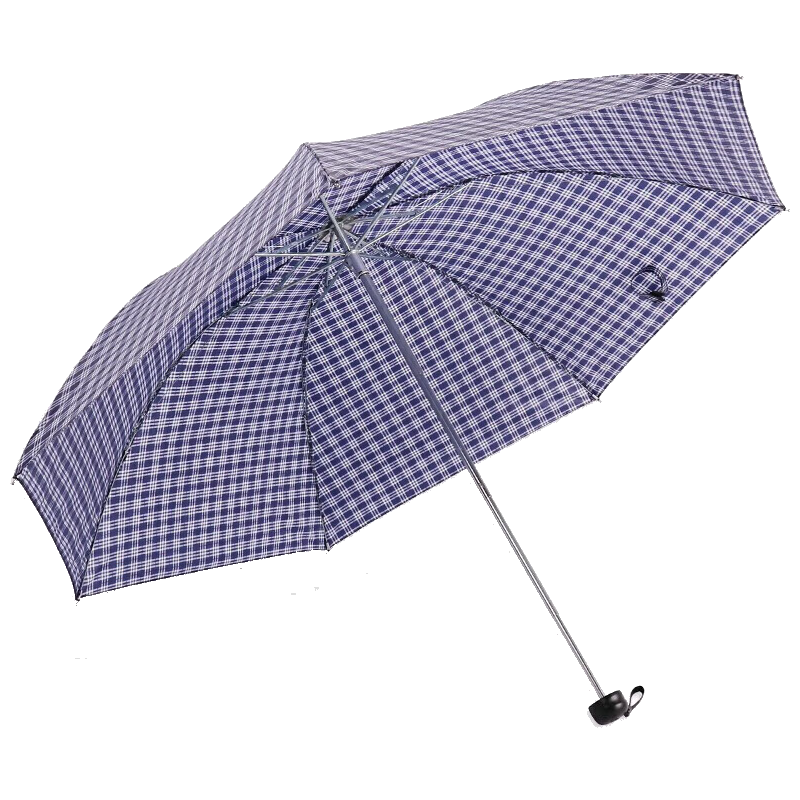 Tiantang Umbrella Windproof Three-Fold Portable Folding Water-Repellent Dual-Use Rain and Sun Umbrella Business Plaid Navy Blue for Men and Women