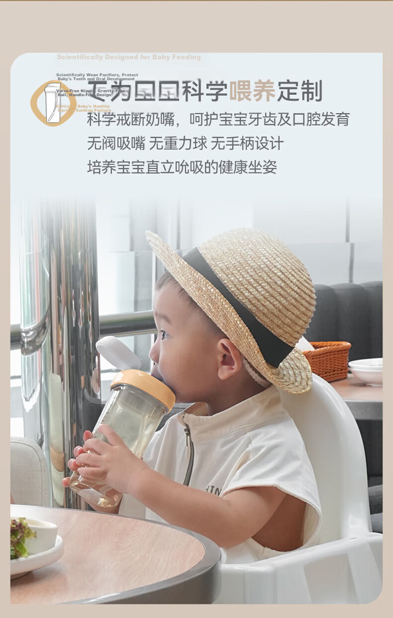 HEGEN Hegen Children's Straw Cup Lid Universal Baby Bottle Cup Accessory 1-3 Years Direct Drinking Water Cup Lid Barley Gold 21
