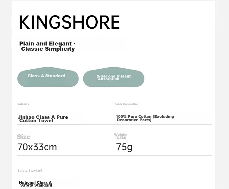 KING SHORE Pure Cotton Towels, Class A, 4 Pieces, Soft, Absorbent, Skin-Friendly, Low Shedding, Men's Home Face Towels, 70*33cm 4