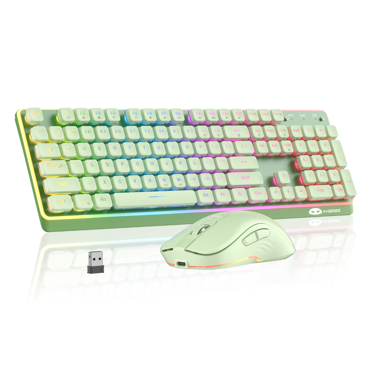 MageGee Wireless Keyboard and Mouse Combo Mechanical Feel Silent Office Membrane Set Desktop Laptop for Women TS97 Green