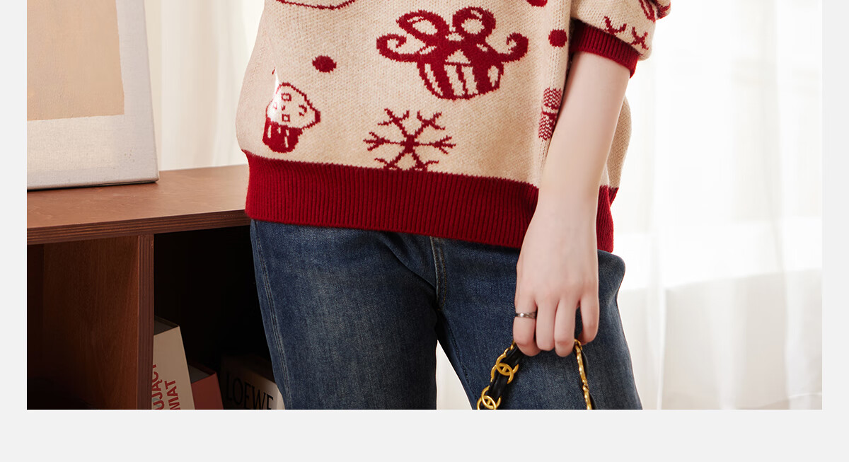PinCai Knitted Sweater for Women, Round Neck, Retro And Gentle, Suitable for Outdoor Wear, Christmas Style, Lazy And Soft Knit Sweater P144Z9008 2