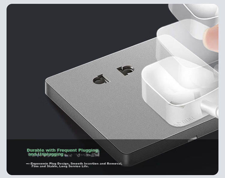 BULL Switch Socket, G12 Series, Single Switch Double Control, Five-Hole with Switch Socket, 86-Type Panel, G12E334S, Space Gray 15