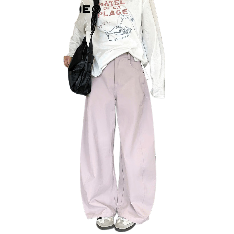 ICH MODE "Versatile Pants King" Spring Summer All-Season Slimming Curved Cut Loose Casual Straight Wide-Leg Pants Moran Pink L