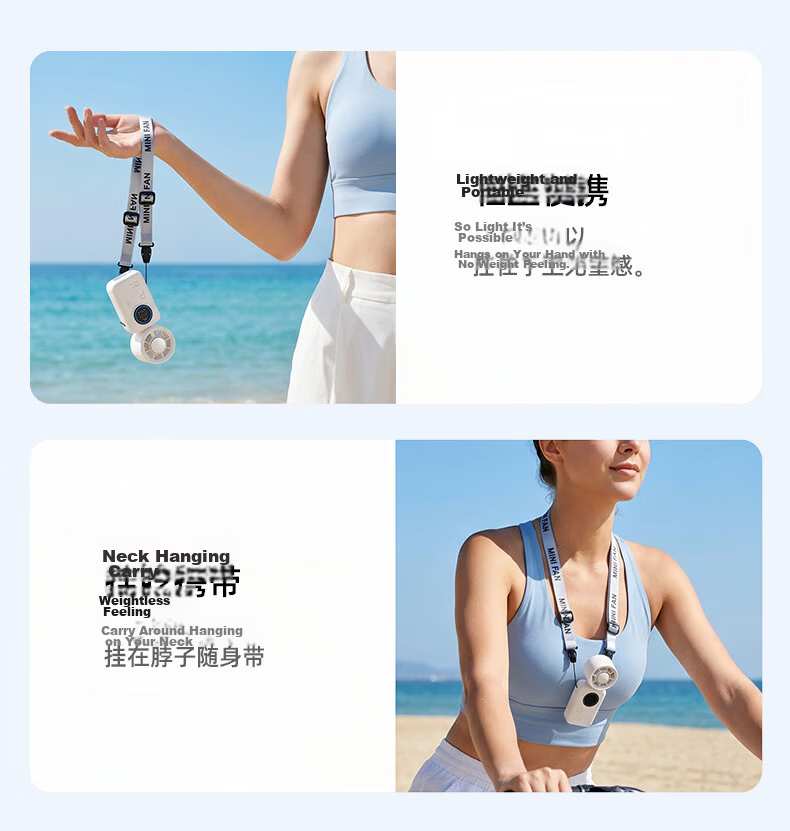 CHIGO Heavy-Duty New Handheld Mini USB High-Speed Cooling Rechargeable Fan Long Battery Life Portable Neck Hanging Silent Student Outdoor Cooler 24