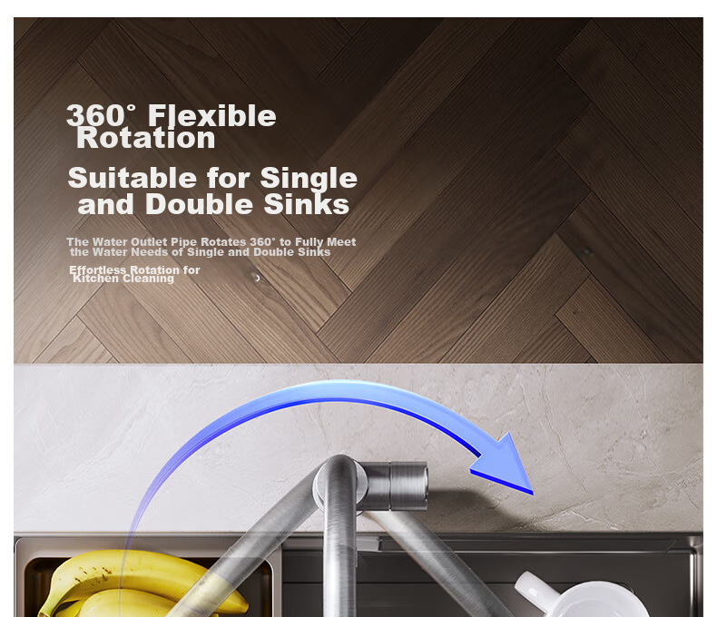 JOMOO Kitchen Faucet 304 Stainless Steel 360° Rotatable Dual Control Hot and Cold Tap 33221-748/7B-Z 5