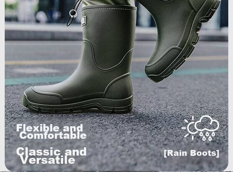 Afunoti Non-Slip Waterproof Mid-Calf Rain Boots for Men Hiking Water Shoes Fishing Cycling Black Size 44 3